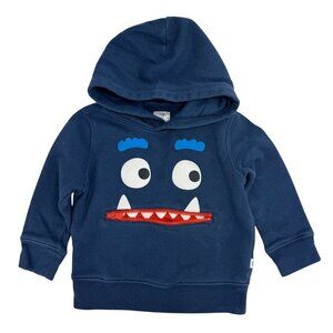 Baby Gap Toddler Monster Hoodie Boy 2T Navy Blue Cotton Blend 3D Zipper Mouth